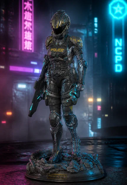 Mô hình nữ cảnh sát SWAT phong cách Cyberpunk 2077 để in 3D - Image 1