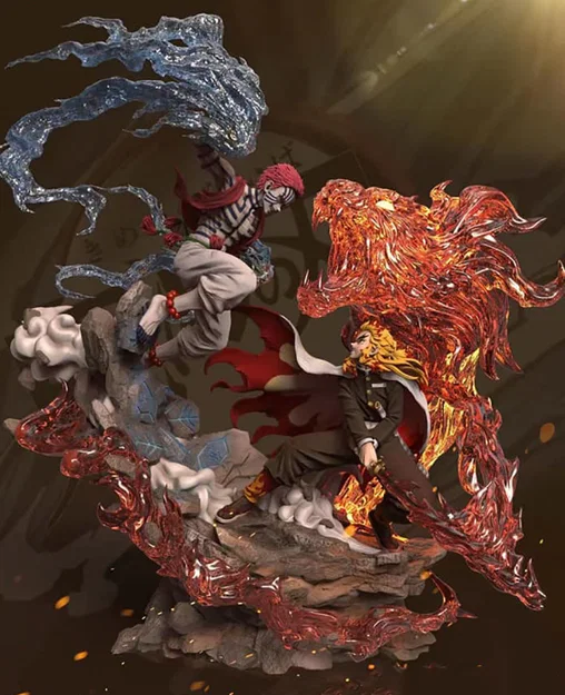 Mô hình 3D Rengoku đối đầu Akaza (Demon Slayer) chất lượng cao - Image 1