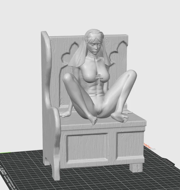Mô hình 3D nữ tu gợi cảm trên ghế gỗ nghệ thuật (NSFW) - Image 2