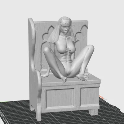 Mô hình 3D nữ tu gợi cảm trên ghế gỗ nghệ thuật (NSFW)
