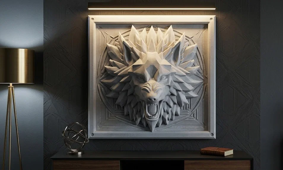 Tranh Treo Tường 3D Đầu Sói Hình Học (3D Geometric Wolf Wall Art) - Image 1