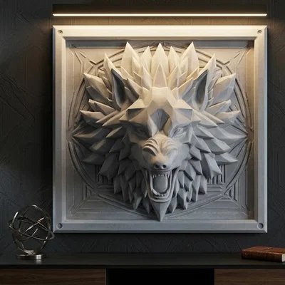Tranh Treo Tường 3D Đầu Sói Hình Học (3D Geometric Wolf Wall Art)