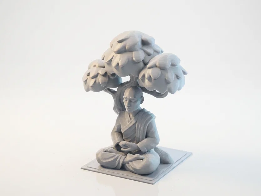Mô hình 3D Sư thầy ngồi thiền dưới gốc cây phong cách Fantasy - Image 1