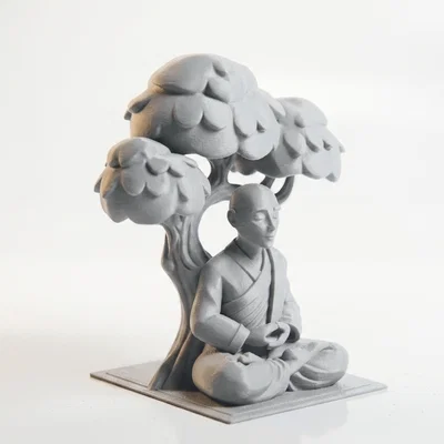 Mô hình 3D Sư thầy ngồi thiền dưới gốc cây phong cách Fantasy