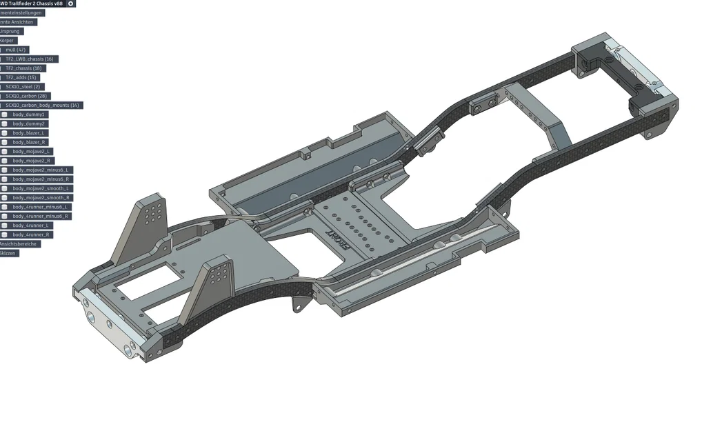 Chassis Custom Trail Finder 2 dựa trên thanh ray carbon SCX10 / Wheelbase 11,2" (284mm) - Image 1