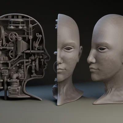 Mô hình đầu người cơ khí Steampunk (Mechanical Head Cut-Away) 3D
