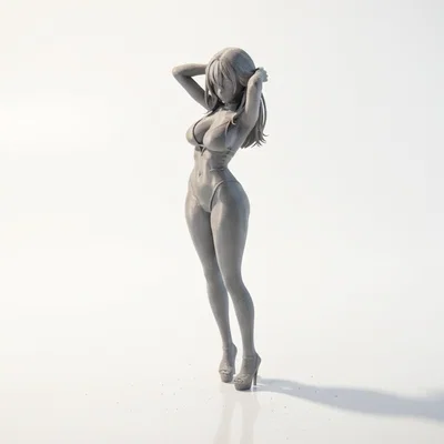 Mô hình 3D Figurine nữ với tư thế vén tóc duyên dáng