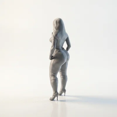 Mô hình 3D nhân vật nữ đang chỉnh quần short