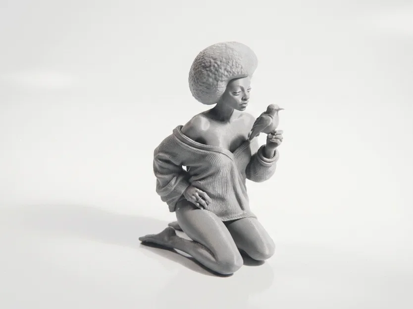 Mô hình tượng 3D cô gái nâng chim - Tượng trang trí tinh xảo - Image 1