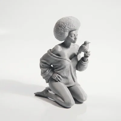 Mô hình tượng 3D cô gái nâng chim - Tượng trang trí tinh xảo