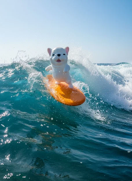 Mô hình chú chó lướt sóng Pibble Surfer trang trí siêu đáng yêu - Image 1