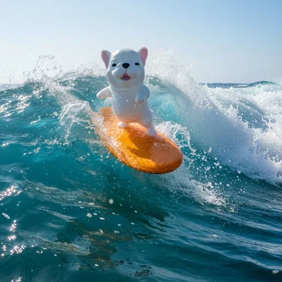 Mô hình chú chó lướt sóng Pibble Surfer trang trí siêu đáng yêu