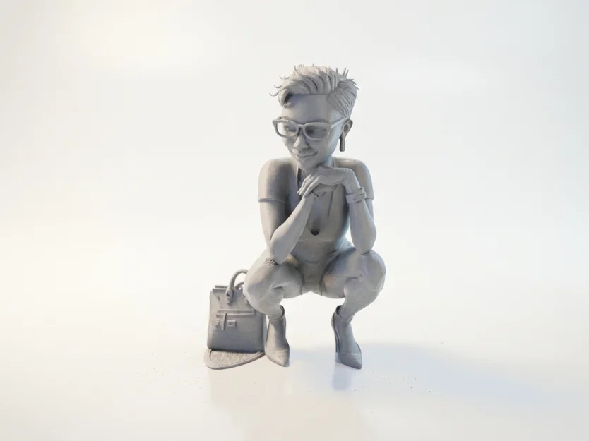 Mô hình 3D nhân vật nữ tạo dáng ngồi xổm phong cách - Image 1
