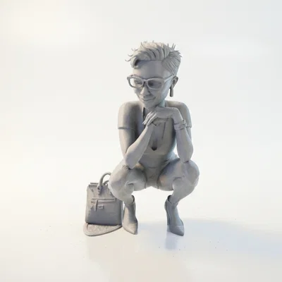 Mô hình 3D nhân vật nữ tạo dáng ngồi xổm phong cách