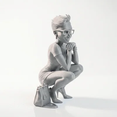 Mô hình 3D nhân vật nữ tạo dáng ngồi xổm phong cách