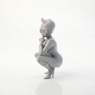 Mô hình 3D nhân vật nữ tạo dáng ngồi xổm phong cách