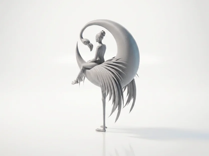 Mô hình 3D Lady With Heron - Tượng người phụ nữ bên chim diệc tinh tế - Image 1