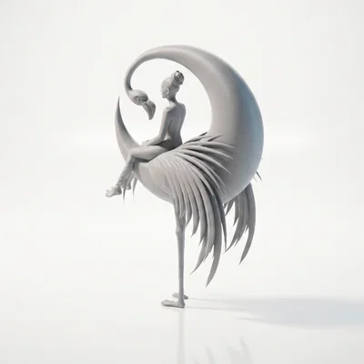 Mô hình 3D Lady With Heron - Tượng người phụ nữ bên chim diệc tinh tế
