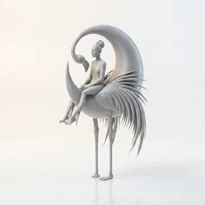 Mô hình 3D Lady With Heron - Tượng người phụ nữ bên chim diệc tinh tế