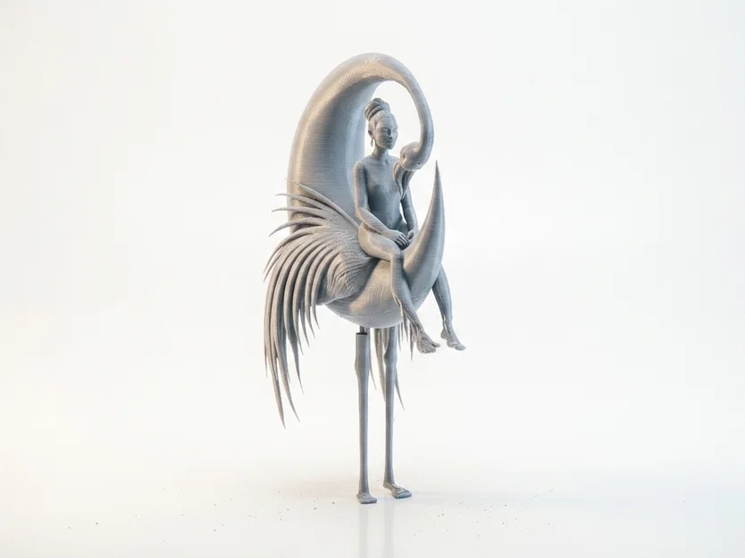 Mô hình 3D Lady With Heron - Tượng người phụ nữ bên chim diệc tinh tế - Image 3