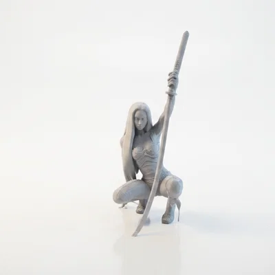 Mô hình 3D Nữ Chiến Binh Cầm Trường Kiếm Phong Cách Giả Tưởng