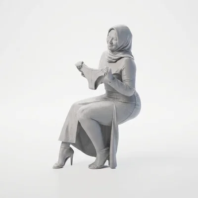 Mô hình tượng nữ đội khăn Hijab ngồi - Tệp in 3D nghệ thuật