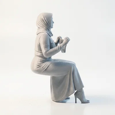 Mô hình tượng nữ đội khăn Hijab ngồi - Tệp in 3D nghệ thuật