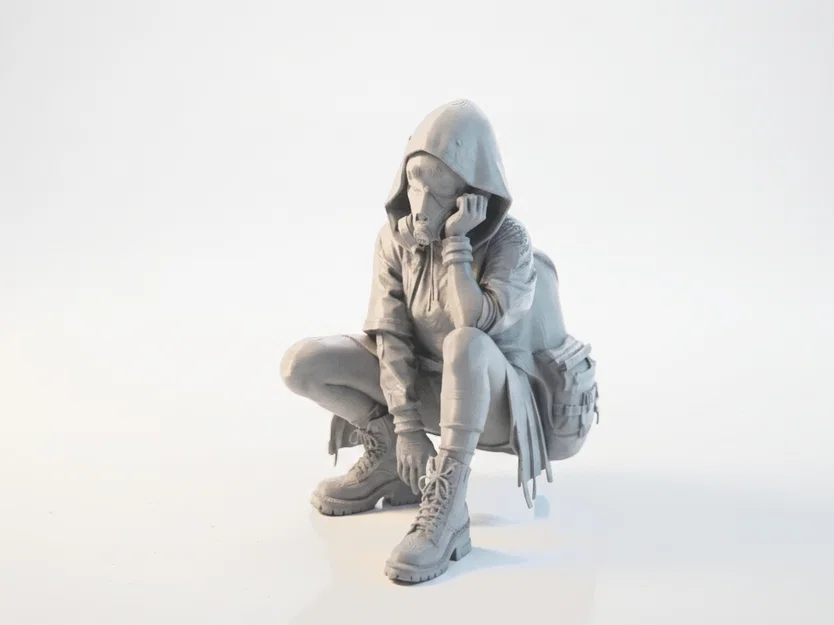Tượng 3D Cô Gái Mặc Hoodie Đeo Khẩu Trang - File In 3D Độc Đáo - Image 1