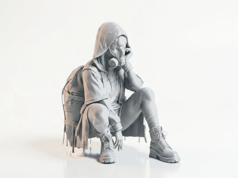 Tượng 3D Cô Gái Mặc Hoodie Đeo Khẩu Trang - File In 3D Độc Đáo - Image 2