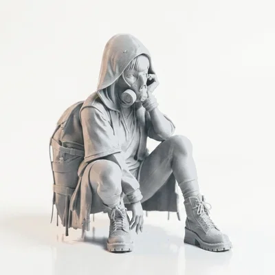 Tượng 3D Cô Gái Mặc Hoodie Đeo Khẩu Trang - File In 3D Độc Đáo