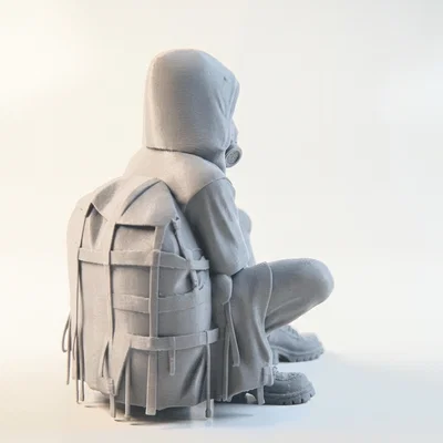 Tượng 3D Cô Gái Mặc Hoodie Đeo Khẩu Trang - File In 3D Độc Đáo