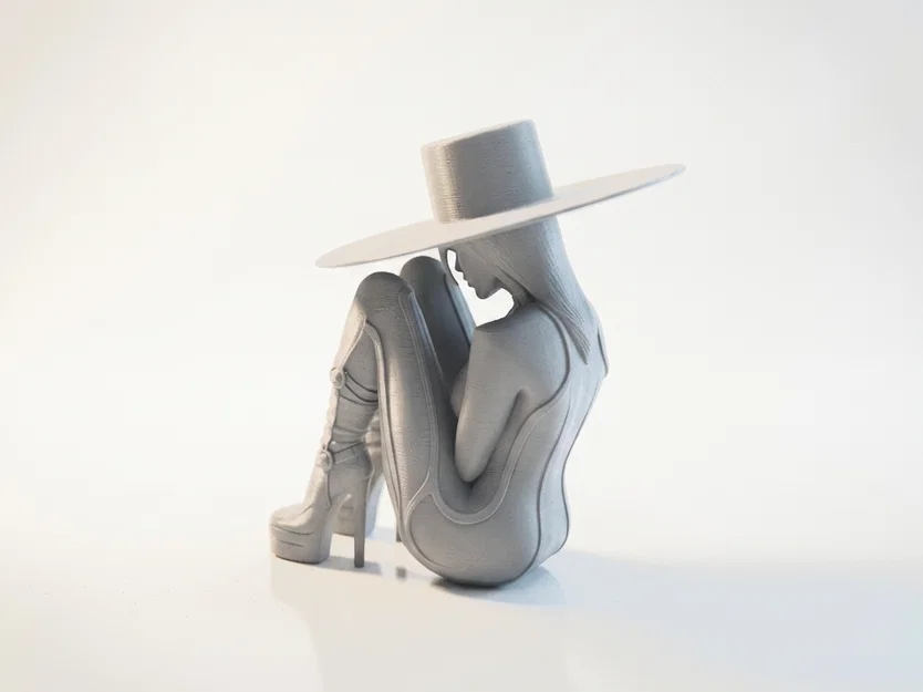 Mô hình 3D phụ nữ ngồi đội mũ thanh lịch - Image 1