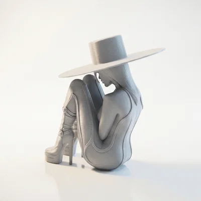 Mô hình 3D phụ nữ ngồi đội mũ thanh lịch