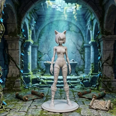 Anime Cat-Girl Warrior: Mô hình nữ chiến binh tai mèo (Tư thế đứng)