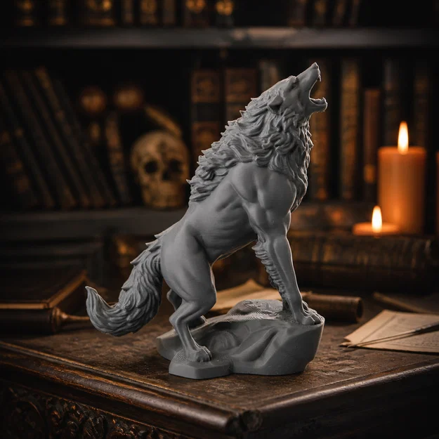 Tượng Người Sói Hú - Howling Werewolf Sculpture - Image 1