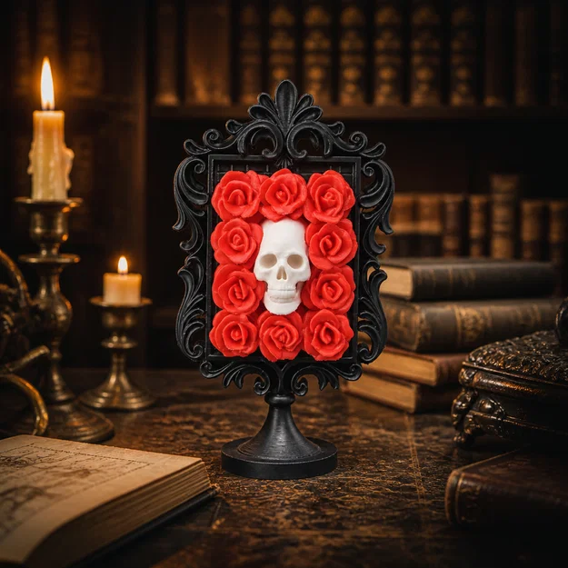 Tác phẩm điêu khắc khung đầu lâu hoa hồng (Rose Skull Frame Sculpture) - Image 1