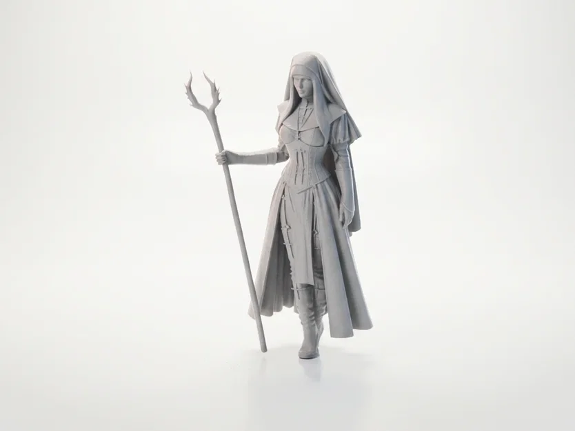 Mô hình tượng Nữ tu cầm quyền trượng Fantasy (Dành cho máy in 3D) - Image 1