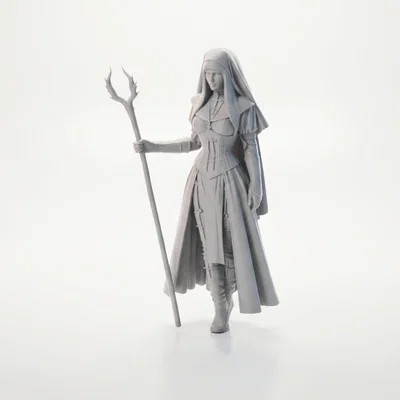 Mô hình tượng Nữ tu cầm quyền trượng Fantasy (Dành cho máy in 3D)