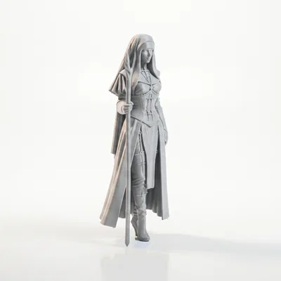 Mô hình tượng Nữ tu cầm quyền trượng Fantasy (Dành cho máy in 3D)