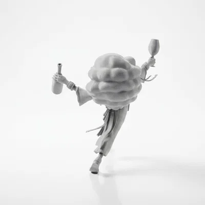 Mô hình 3D bà lão nâng ly rượu - Tượng trang trí nghệ thuật