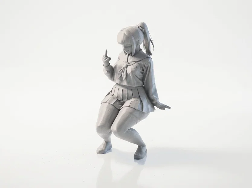 Mô hình 3D Anime Girl Crouching - Tượng nữ sinh ngồi xinh xắn - Image 1