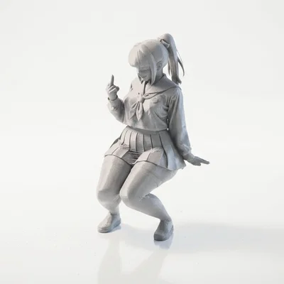 Mô hình 3D Anime Girl Crouching - Tượng nữ sinh ngồi xinh xắn