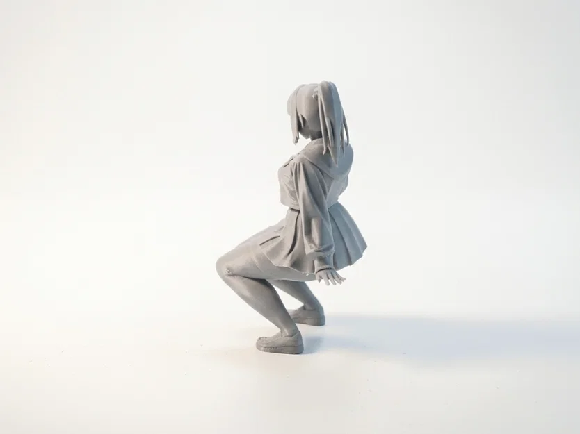 Mô hình 3D Anime Girl Crouching - Tượng nữ sinh ngồi xinh xắn - Image 4