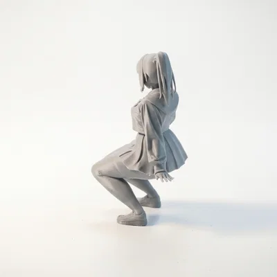 Mô hình 3D Anime Girl Crouching - Tượng nữ sinh ngồi xinh xắn