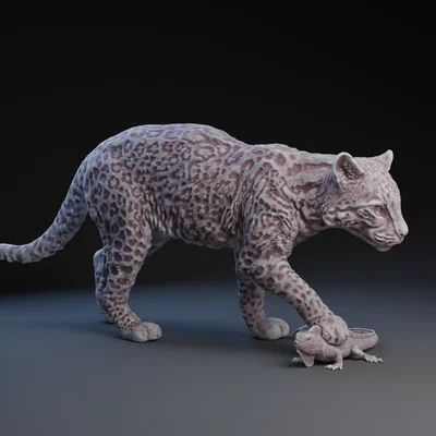 Mô hình 3D Ocelot săn mồi (Ocelot Catching Iguana) sắc nét