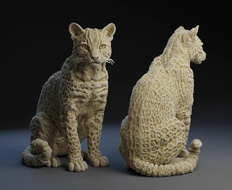 Mô hình 3D mèo rừng Ocelot ngồi cực kỳ chân thực để in ấn - Image 1