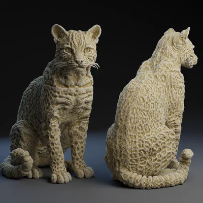 Mô hình 3D mèo rừng Ocelot ngồi cực kỳ chân thực để in ấn