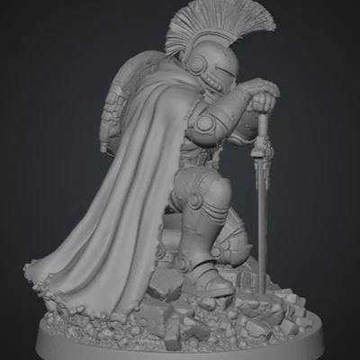 Mô hình Hiệp sĩ Bastion Oath-Sworn quỳ cầu nguyện cùng Kiếm và Khiên