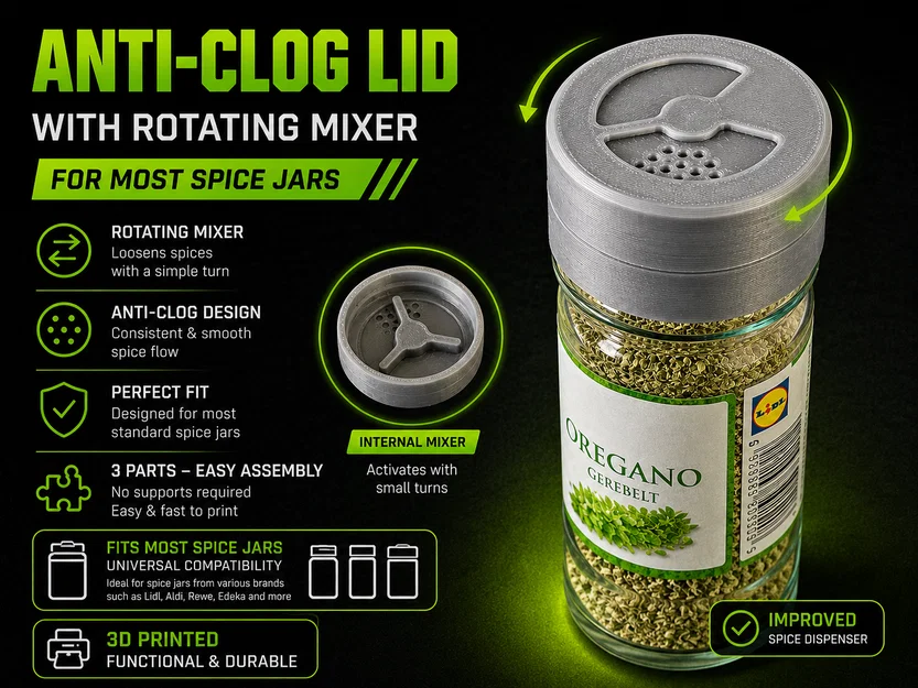Nắp lọ gia vị chống tắc nghẽn có cơ chế xoay - Thiết kế cải tiến cho hũ đựng gia vị - Image 1