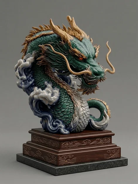 Mô hình tượng đầu rồng Trung Hoa (Chinese Dragon Bust) in 3D tinh xảo - Image 1